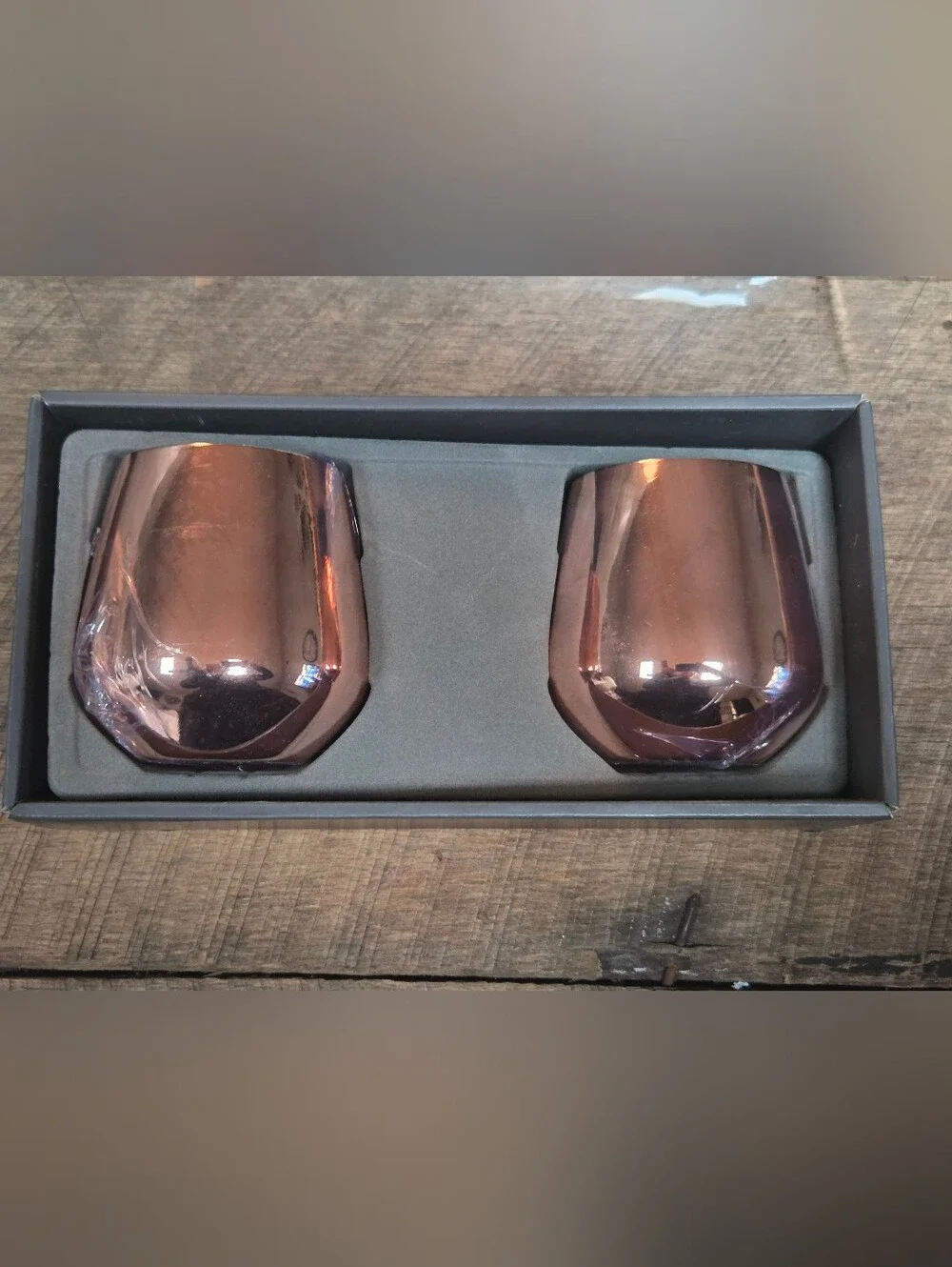 NIB Copper Stemless Wine Glasses - Set of 2 Stainless Steel Tumbler ~ Bin 1J